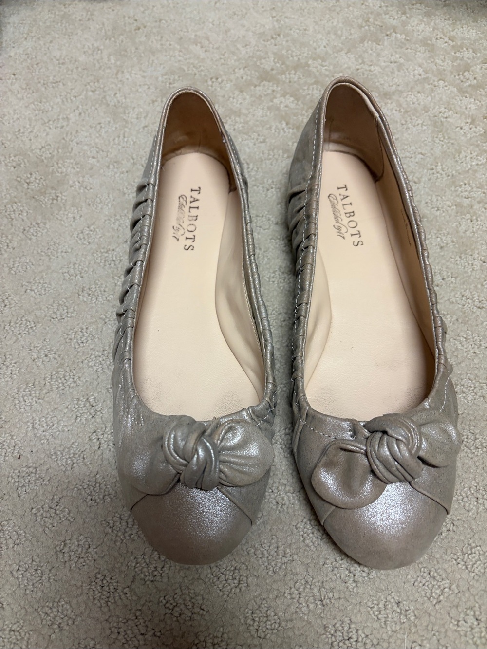 Talbots Shimmery Silver Knot-Accent Ballet Flats